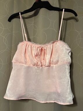 No Boundaries Pink Satin-Look Cami with Lace Trim